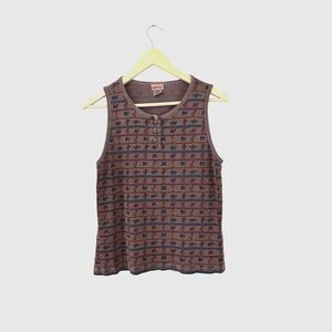Gramicci Medium Tank Top Floral Button Cotton Pullover Sleeveless Womens